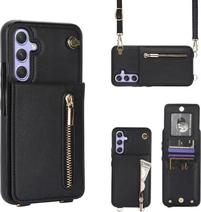 Geschikt Voor Samsung Galaxy S23 FE Hoesje Met Koord - Solidenz Portemonnee Hoes S23 FE - Telefoonhoesje Met Koord S23 FE - Wallet Case - Cover Hoes Met Koordje - S23FE - Zwart