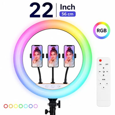 Ringlamp groot- 56 cm/22 inch inclusief statief - Fill Light tripod stand ringlight inclusief 3 telefoonhouders - Incl. Afstandsbediening