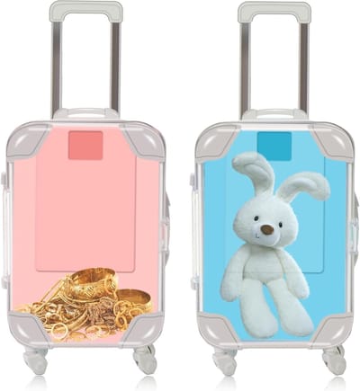 Speelgoedkoffer voor Kinderen - Miniatuur Koffer met Uittrekbare Trolley en Afneembare Wielen, Perfect voor Munten en Kleine Spulletjes, Roze en Blauw