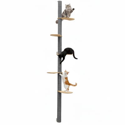 240 cm Wandkrabpaal met 5 Bamboe Planken - Katten Klimboom Sisal - Krabpaal met Muurbevestiging