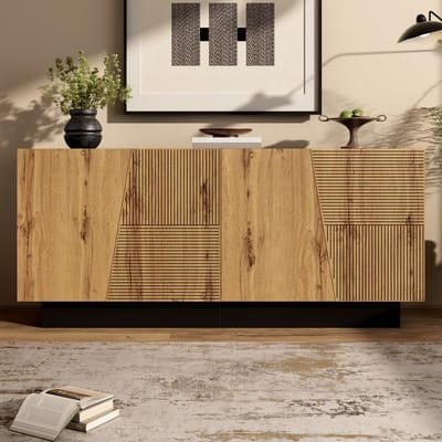 Sideboard 160 cm, Geometrisch Modern Design, Grote Opbergruimte, Verstelbare Plank, Woonkamer- en Eetkamermeubel