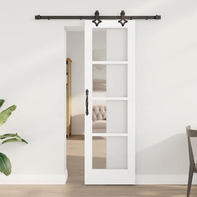 vidaXL - Schuifdeur - Wit - 61 - x - 198,5 - cm - Massief - grenenhout - en - glas
