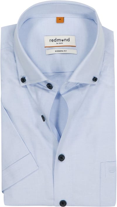 Redmond modern fit overhemd - korte mouw - Oxford - blauw - Strijkvriendelijk - Boordmaat: 39 - 40