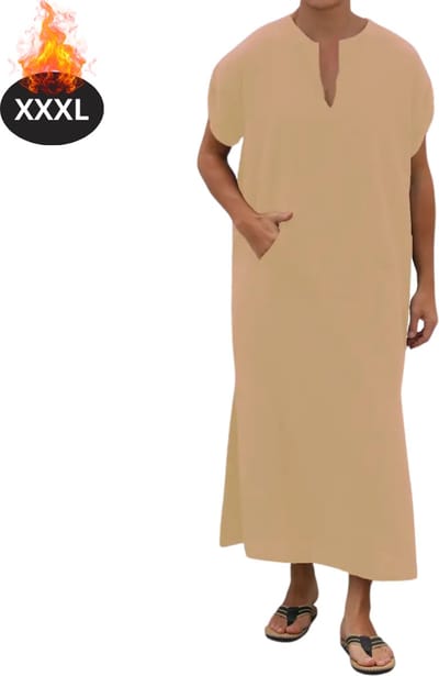 Nivard Islamitische Kleding - Djellaba Heren - Moslim Kleding - Arabisch Mannen Kaftan - Alhamdulillah - Khaki XXXL