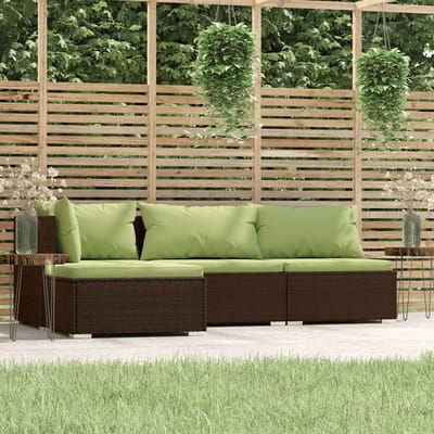 vidaXL - 4-delige - Loungeset - met - kussens - poly - rattan - bruin