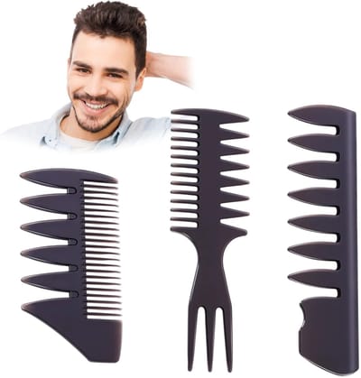 Dailygoods- Haarkam met brede tanden - Haarkam mannen - Haarstyling kam - Kunststof - 3-in-1 set - Duurzaam en lichtgewicht - Haarstylingkam
