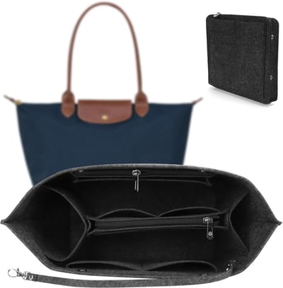 Famanu - Handbag Organizer Insert voor Tas in Tas Organizer Vilten Multifunctioneel Zakje, met Uitneembaar Vak, Sutelhanger (Donkergrijs, L)
