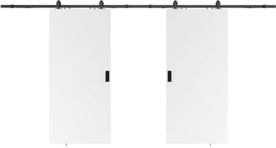 Vente-unique Dubbele schuifdeur met wandbevestiging - 2 x H205 x L73 cm - Mdf + Pvc - Wit - VARIN II