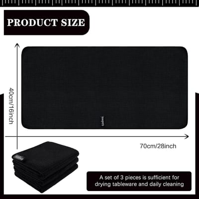 Zwart Wafeldoek Microvezel 40x70 cm - Wasbare Vaatdoeken 3 Stuks