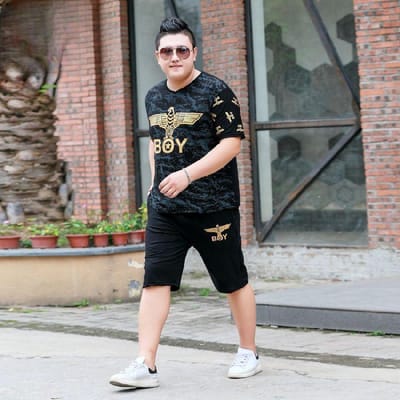 Nieuw Plus Size Plus Size Korte Mouw T-shirt Pak Casual Sport Trendy Broek Dikke Man Tweedehands Zomerpak 7XL