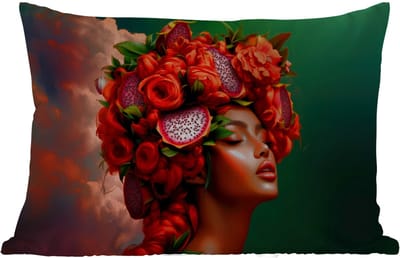 Buitenkussens - Vrouw - Drankenfruit - Rozen - 60x40 cm - Weerbestendig