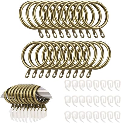 24 stuks metalen gordijnringen - 30 mm - roestvrij - met haak en clips - voor gordijnen - raamdecoratie - set van 24 - messing ringen - ophangsysteem