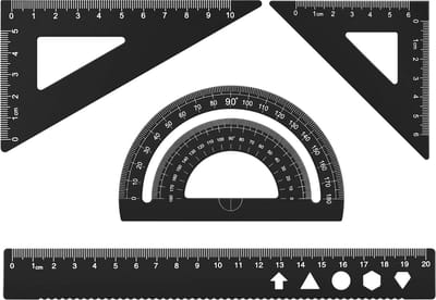 Dailygoody - Set van 4 linialen - Geometrisch meetgereedschap - Lichtgewicht en duurzaam - Zwart - Voor tekenen en meten - Ideaal voor scholieren