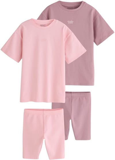 Next - Meisjes - Ruimvallend T-shirt en fietsshort in set van 2 - Bruin