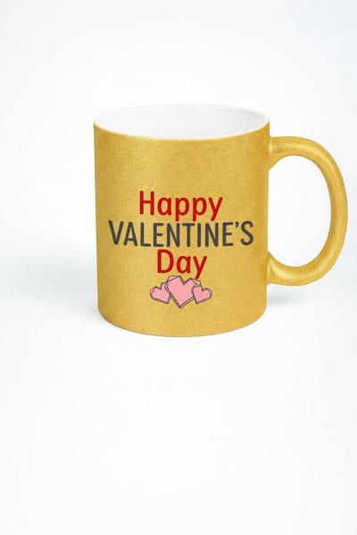Exclusieve Gouden Glitter Valentijnsdag Mok | Happy Valentine's Day & Harten | Uniek Romantisch Cadeau