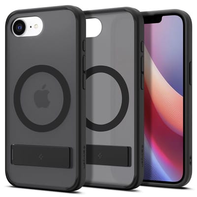 Spigen Ultra Hybrid S MagFit - Hoesje Geschikt voor Apple iPhone 17e / 16e - Compatibel met MagSafe - Back Cover met Air Cushion - Uitklapbare Standaard - Frost Zwart