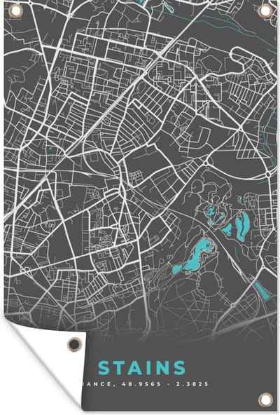 Muurdecoratie Stains - Frankrijk - Stadskaart - Kaart - Plattegrond - 120x180 cm - Tuinposter - Tuindoek