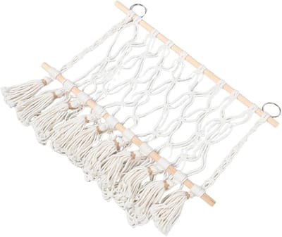 Macramé Speelgoedopbergnet - Knuffelhangmat Opberger - Speelgoed Organiseren - Zachte Katoenen Textuur - 59x52cm - Wit