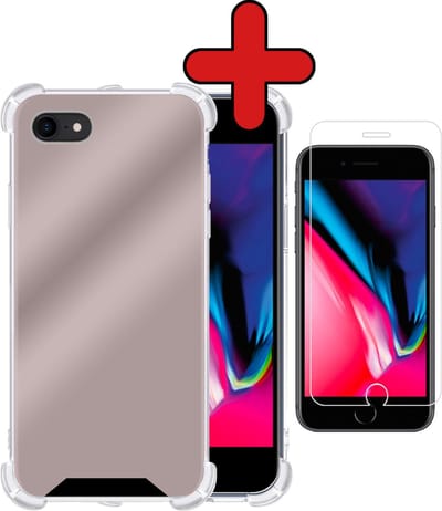 Hoesje - Met Screenprotector - Geschikt voor Apple iPhone 7 - Sterk & Shockproof - Back Cover - Siliconen Case - Telefoon Hoes - Shock Proof - Telefoonhoes - Rosé goud