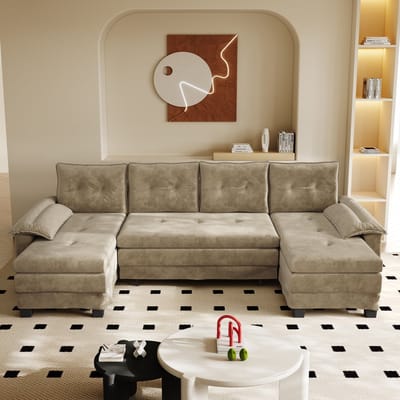 STILVORA Slaapbank 278 Cm - U Bank Met Uitschuifbed En Usb Aansluiting - Voor Woonkamer En Appartement - Chenille - Camel