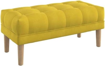 Gestoffeerd Voetenbankje - Poef Zetel - Woonkamer Comfort - Vlekbestendig Fluweel - 100 cm Breed - Geel