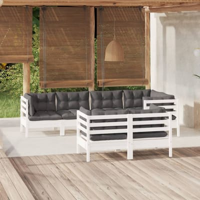 vidaXL - 7-delige - Loungeset - met - kussens - massief - grenenhout - wit