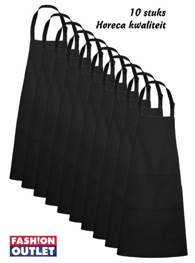 Luxe Horecaschort - PER 10 STUKS - Professioneel - Keukenschort - Barbecueschort - Kookschort - Halterschort - 70 x 90 cm - voorvak - verstelbaar - zwart