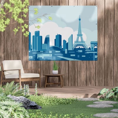 Gards Tuinposter Skyline van Parijs - Abstract - 150x120 cm - Tuindoek - Tuindecoratie - Wanddecoratie buiten - Tuinschilderij