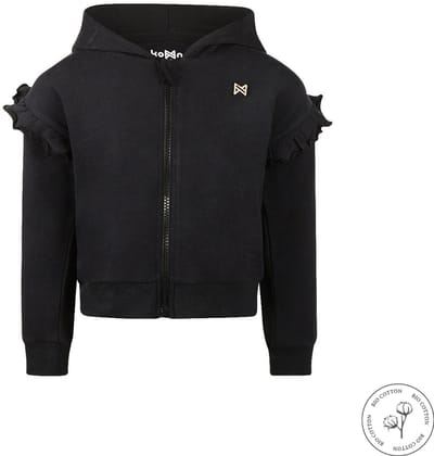 Koko Noko - Bio Cotton - Sweater met rits dropped shoulder met roesjes - Black - Maat 92