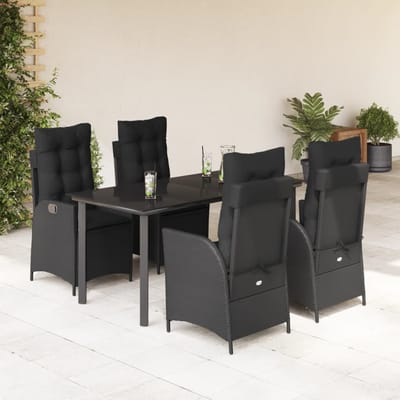 vidaXL - 5-delige - Tuinset - met - kussens - poly - rattan - zwart