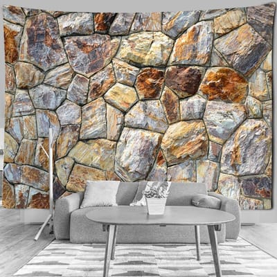 Willekeurige stenen tapijtmuur die natuurlijke kunstlandschap Boheemse minimalistische moderne stijl woonkamer huisdecor ophangt 95x73CM gray