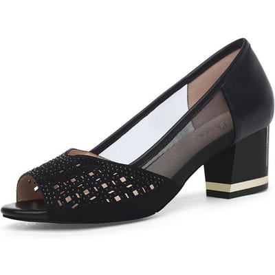 Sandales à talons moyens pour femmes, talon épais, gaze, Version coréenne de toutes les chaussures simples à la mode pour femmes 35