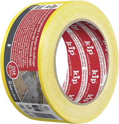 Kip Betonschuttingband Duct Tape 204 - Betonbeschermingstape / Zachte PVC-folie - Geel 50 mm x 33 m voor het afdichten van bekistingen bij betonwerkzaamheden - Voor gladde betonwanden bij nieuwbouw - Zeer stabiel en temperatuurbestendig tot 70°C