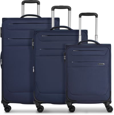 Worldpack Chicago 4 wielen Kofferset 3-delig met uitbreidingsplooi - Zachte bagage - TSA slot - dark-blue
