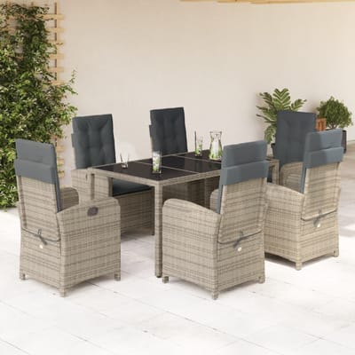 vidaXL - 7-delige - Tuinset - met - kussens - poly - rattan - grijs