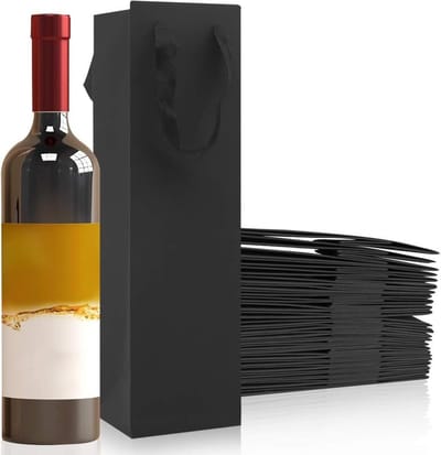 25 Pack enkele fles zwart papier wijn drager - draagtas met handgrepen