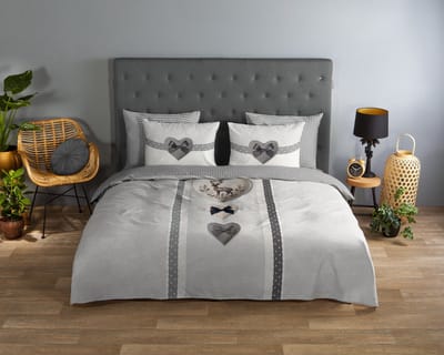 Good Morning dekbedovertrek romantische winterse harten - 1 persoons 140x200/220 cm - Grijs - 100% Katoen renforc�
