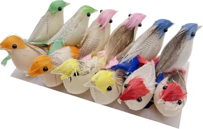 Kleurrijke 12-delige set kunstmatige vogels van veren voor modelbouw, tuinversiering en bruiloftdecoratie