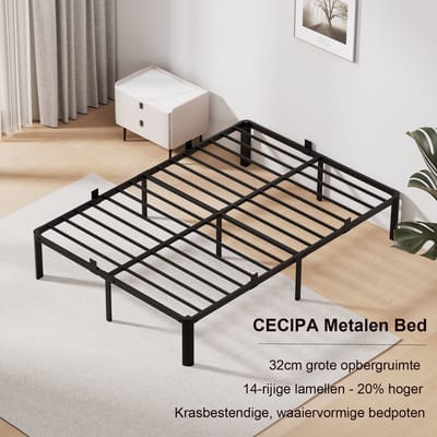 KUTAS Metalen Bed 140x190 cm - Minimalistisch Bedframe - Grote Opbergruimte - Stevig - Stil - Anti Slip - Tweepersoonsbed - Eenvoudig te Monteren - IJzeren Bed - Duurzaam - Roestvrij - Zwart