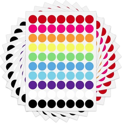 Kleurcodering Stickers Set van 1050 Stuks, Waterdichte Ronde Dots voor Kids, Kantoor en School, 19mm in 10 Kleuren