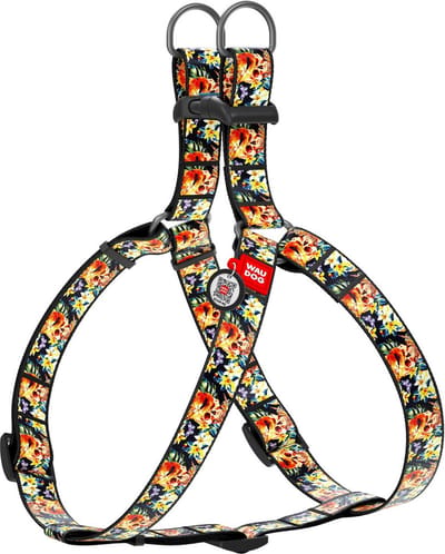 WAUDOG Glamourous Skulls Harnas / Hondentuigje - Nylon - Gratis QR-tag - Breedte: 25 mm - Borstomtrek: 60 - 90 cm (GELIEVE ALVORENS BESTELLEN OPMETEN)