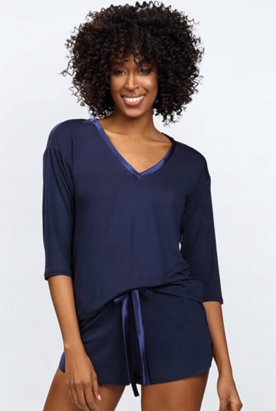 Comfortabele marineblauwe viscose shortama van DKaren - Edith S