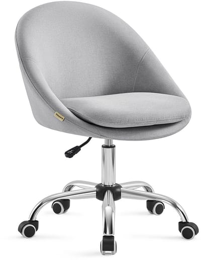 Bureaustoel, loungestoel, make-upstoel met verstelbare hoogte, 360° draaibaar, verrijdbaar met wieltjes, stevig en duurzaam metalen frame, geschikt voor studeerkamer, kantoor en slaapkamer, 60 x 60 x (80-90) cm, grijs