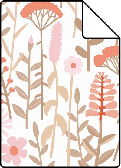 Proefstaal ESTAhome behang veldbloemen terracotta en roze - 26.5 x 21 cm - 131552-S