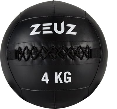 ZEUZ Wall Ball 4 KG Pro+ Geschikt voor CrossFit, Fitness & Hyrox – PU Foam Vulling & Vinyl – 4kg & 35 CM Diamter - Zwart & Wit