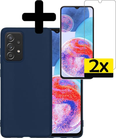 Hoesje - Met 2x Screenprotector - Geschikt voor Samsung Galaxy A23 - Sterk & Shockproof - Back Cover - Siliconen Case - Telefoon Hoes - Telefoonhoesjes - Donkerblauw