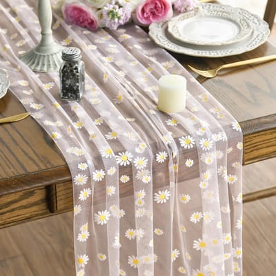 SnelShoppen - Tulle Mesh Tafelloper Roze 70x300cm - Zomerse Bloemen Tafeldecoratie voor Keuken, Feest, Bruiloft en Babyshow