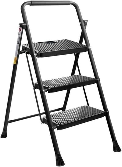 Draagbare trapladder - Opstap kruk - Hoge spullen pakken - Extra brede treden - 3-traps - Zwart