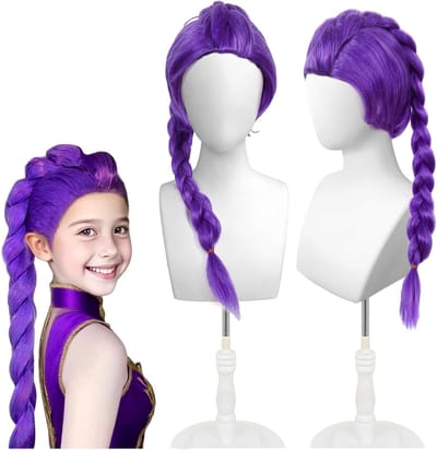 Lange paarse vlechtperruque voor anime cosplay, feestoutfits en Halloween kostuums met accessoires