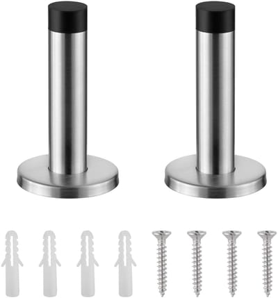 Dailygoody - Deurstopper met Rubberen Buffer - Deurstoppers voor Binnen - Eenvoudig te Installeren - Zilver - Muurbescherming - Geschikt voor Elk ...
